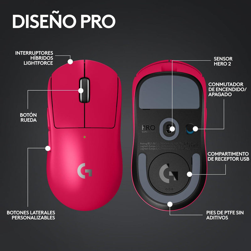 Mouse Gamer Inalámbrico Logitech G Pro X Superlight 2 Magenta