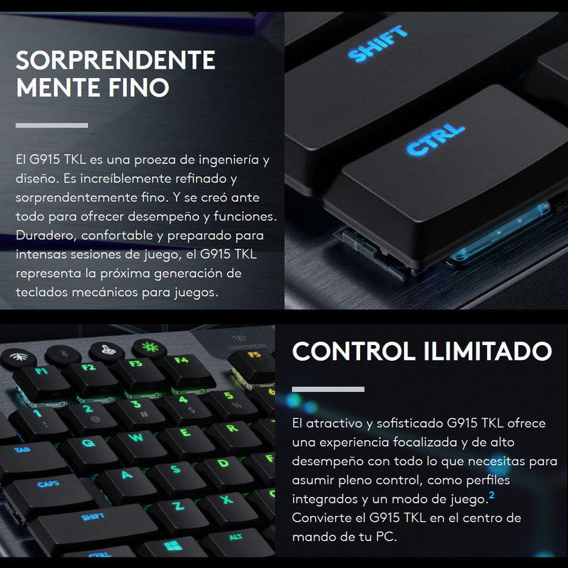 Teclado Gamer Logitech G915 Tkl, Mecánico Inalámbrico
