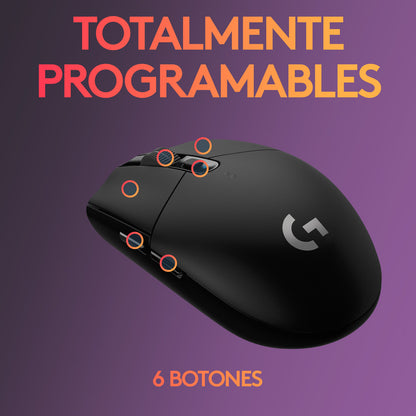 Mouse Gamer Inalámbrico Logitech G305 LIGHTSPEED HERO 12000 DPI 6 Botones - Negro + Pad Mouse Gamer Logitech G240 con Superficie de Tela