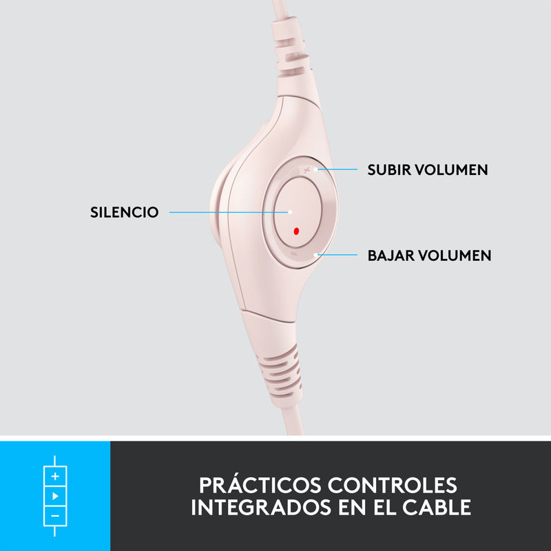 Diadema Usb Logitech H390, Mic Sin Ruido Y Controles, Rosa