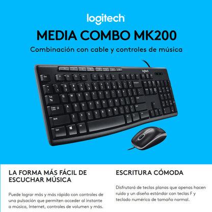 Combo Usb Logitech Mk200 Media, Teclado Multimedia Y Mouse