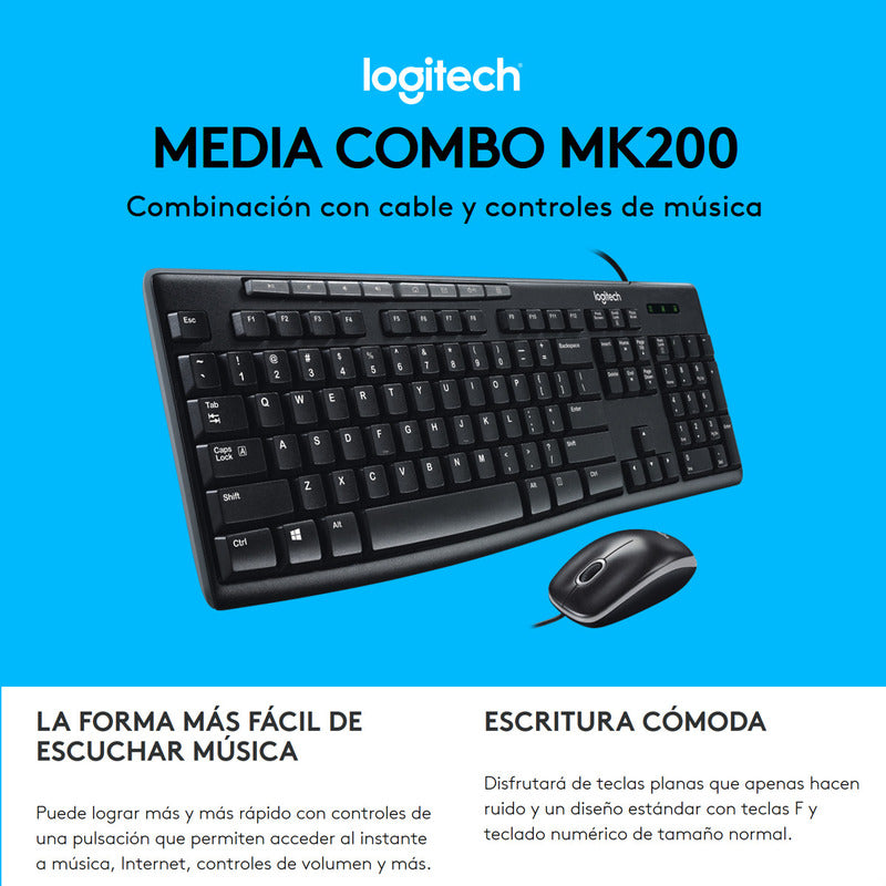 Combo Usb Logitech Mk200 Media, Teclado Multimedia Y Mouse