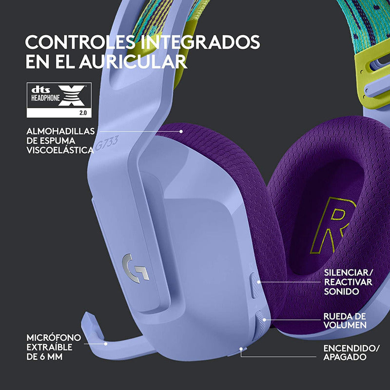 Diadema Gamer Logitech G733, Rgb Inalámbrica / 7.1 - Lila