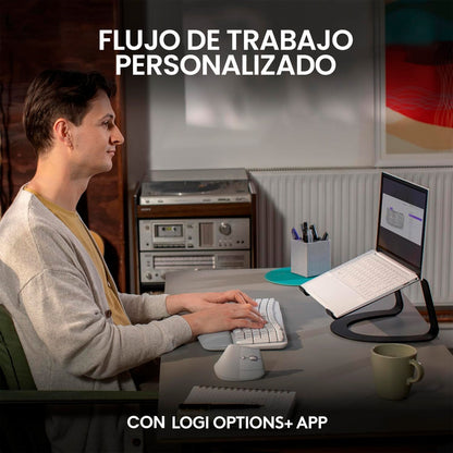 Teclado Ergonómico Inalámbrico, Logitech Wave Keys, Blanco