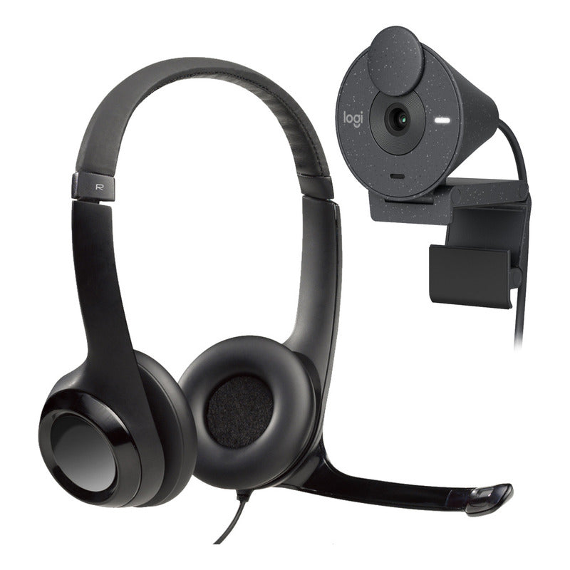 Combo Cámara Web Logitech Brio 300 + Diadema H390 Usb Negro