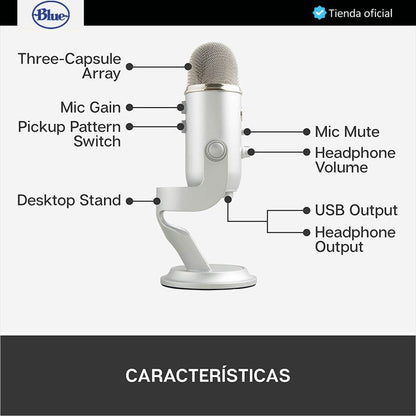 Micrófono Usb Profesional Blue Yeti, Grabación Streaming Silver