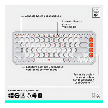 Combo Teclado Y Mouse Bluetooth, Logitech Pop Icon, Blanco