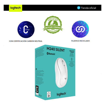 Mouse Bluetooth Logitech M240 Silent, Un 90% Silencioso, Blanco