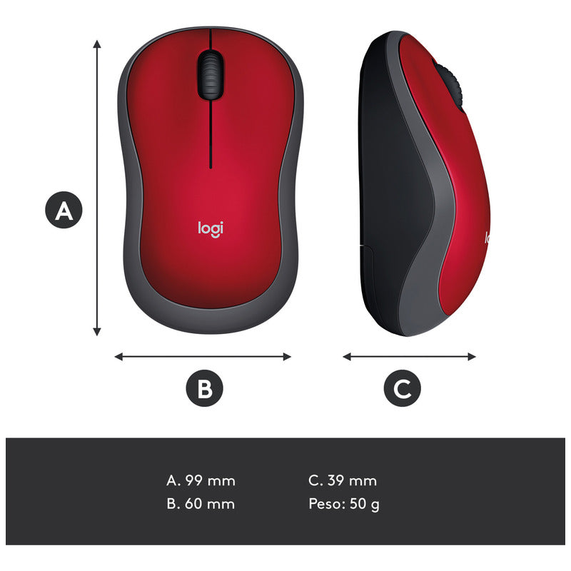 Mouse Inalámbrico Logitech M185, Win Mac Chrome Linux Rojo