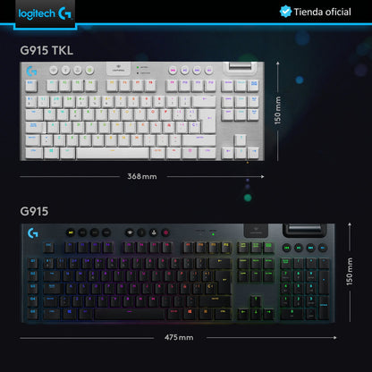 Logitech G915 Tkl, Teclado Gamer Mecánico Inalámbrico, Wht