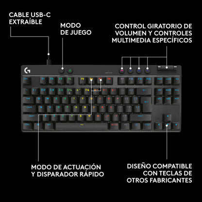 Teclado Gamer Logitech G Pro X Tkl Rapid Rgb Lightsync Negro