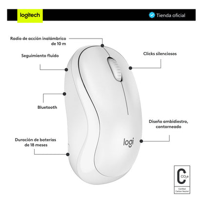 Mouse Bluetooth Logitech M240 Silent, Un 90% Silencioso, Blanco