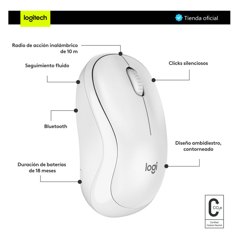 Mouse Bluetooth Logitech M240 Silent, Un 90% Silencioso, Blanco