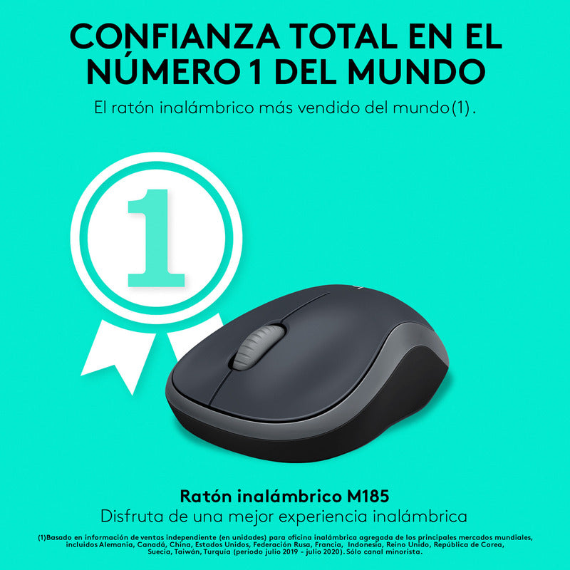Mouse Inalámbrico Logitech M185, Win Mac Chrome Linux Gris