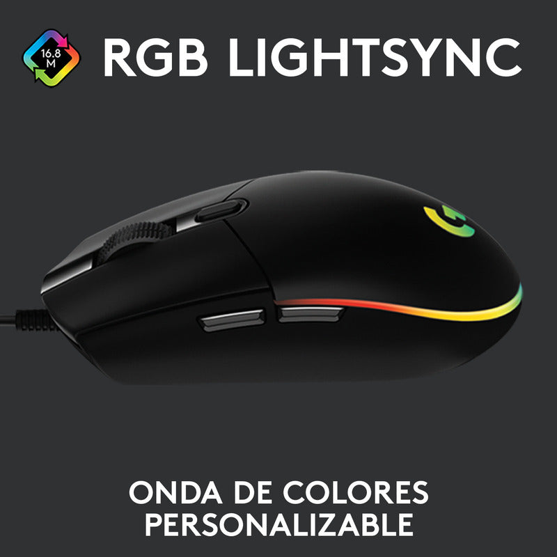 Mouse Gamer Rgb Logitech G203 Lightsync, 6 Botones, Negro
