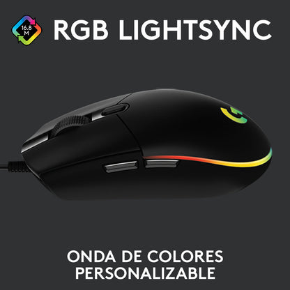 Mouse Gamer Logitech G203 RGB LIGHTSYNC, 6 Botones 8.000 DPI - Negro + Auriculares Gamer Logitech G335 con Cable y Micrófono para PC, Xbox, Playstation - Negro