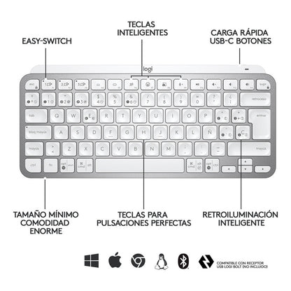 Teclado Avanzado Recargable Logitech Mx Keys Mini Gris Pálido