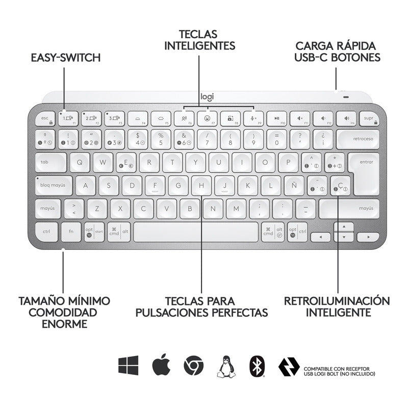 Teclado Avanzado Recargable Logitech Mx Keys Mini Gris Pálido