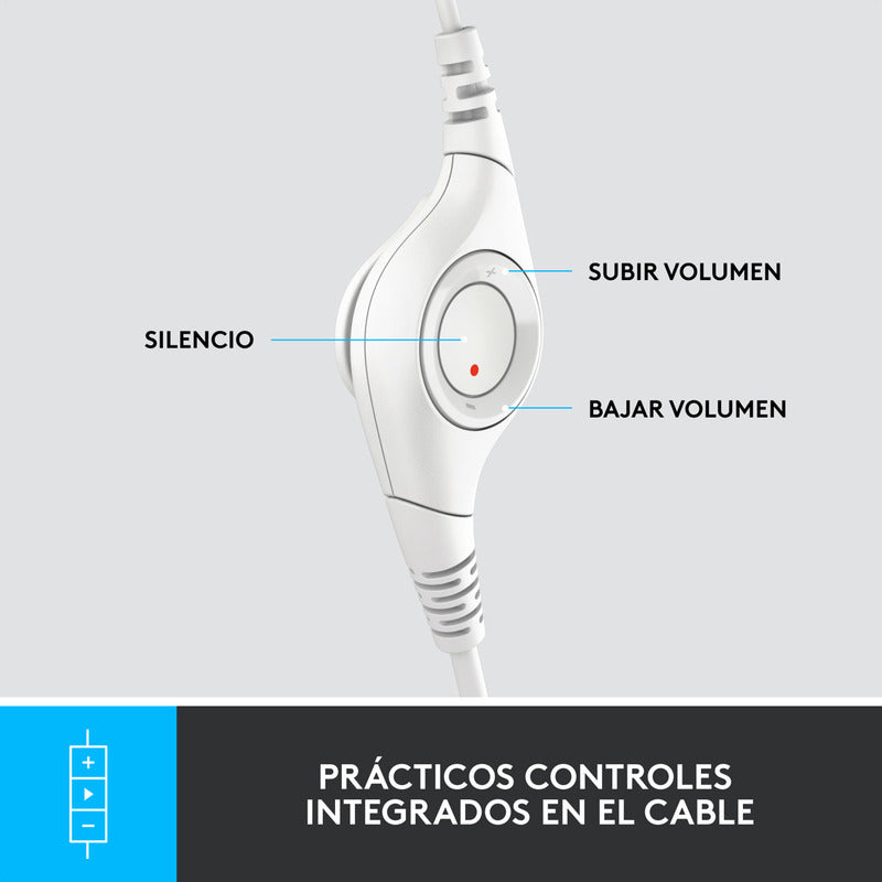 Diadema Usb Logitech H390, Mic Sin Ruido Y Controles, Blanco