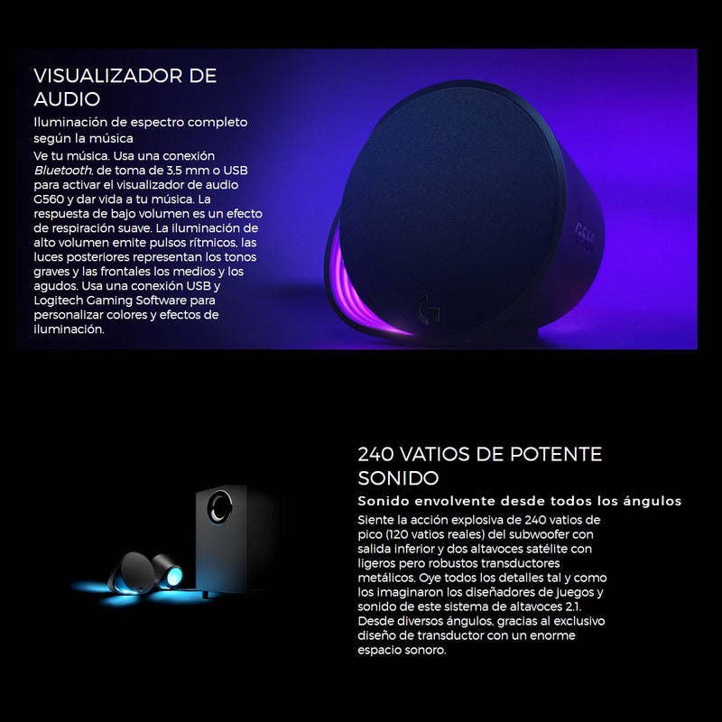 Parlantes Gamer Logitech G560 Lightsync, 2.1 Iluminación Rgb