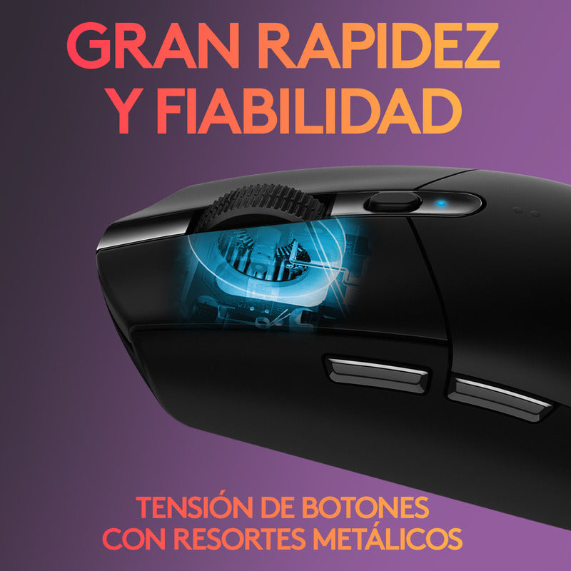 Mouse Gamer Inalámbrico Logitech G305 LIGHTSPEED HERO 12000 DPI 6 Botones - Negro + Pad Mouse Gamer Logitech G240 con Superficie de Tela