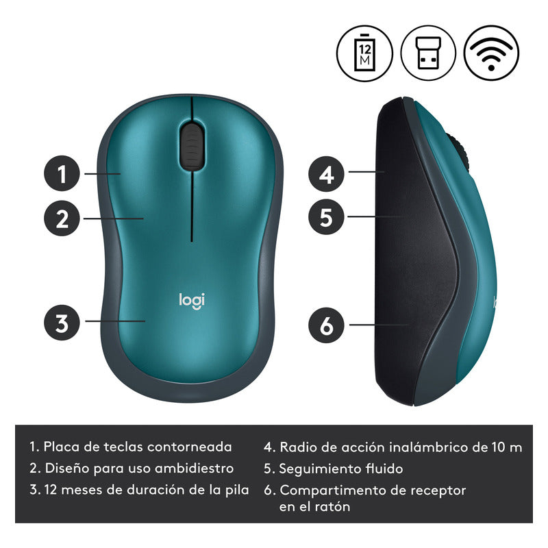 Mouse Inalámbrico Logitech M185, Win Mac Chrome Linux Azul