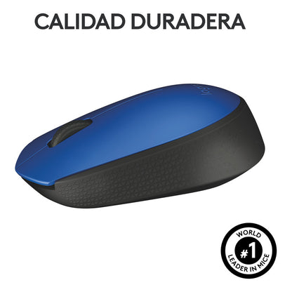Mouse Inalámbrico Logitech M170 con Diseño Ambidiestro y Portátil, Azul/Negro