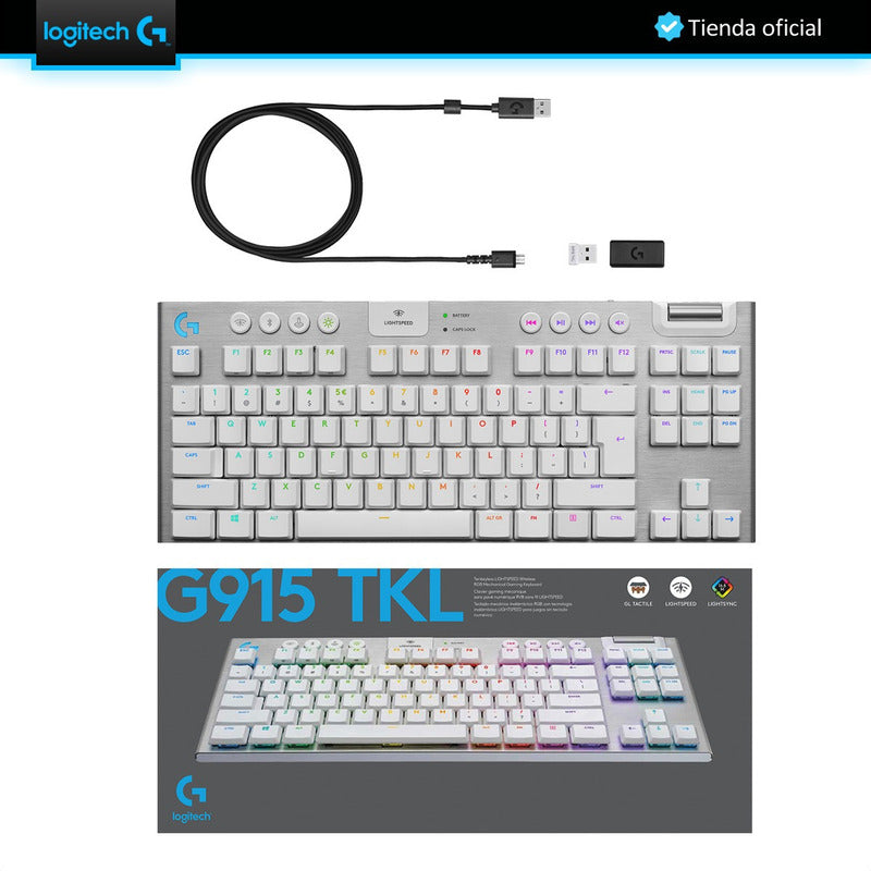 Logitech G915 Tkl, Teclado Gamer Mecánico Inalámbrico, Wht
