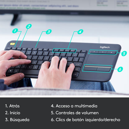 Teclado + Touch Logitech K400 Plus Inalámbrico Pc Android Tv