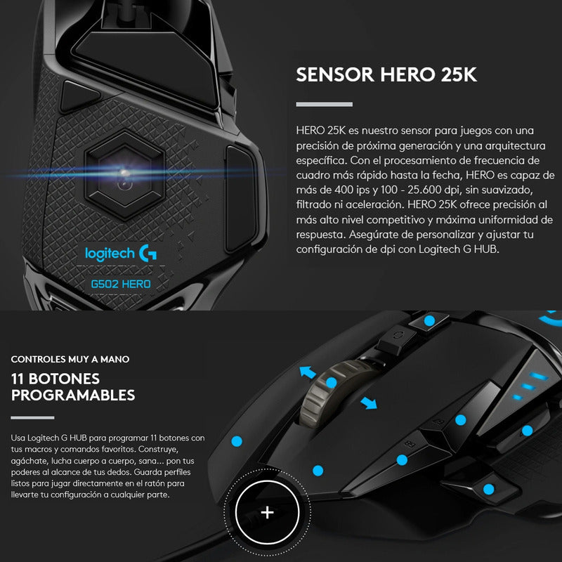 Combo Gamer Logitech G Mouse G502 Hero + Pad Mouse G240