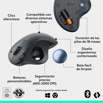 Mouse Trackball Inalámbrico Logitech Ergo M575s Ergonómico