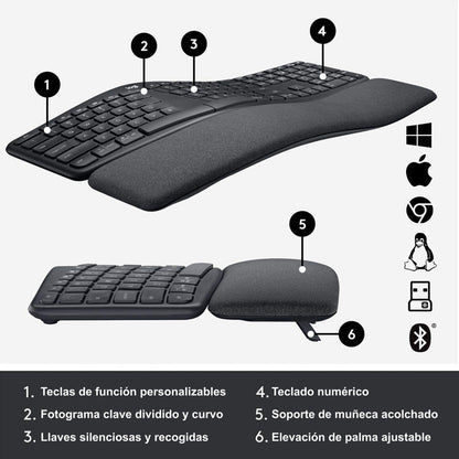 Logitech Combo Ergonómico: Teclado K860 + Mouse Mx Vertical