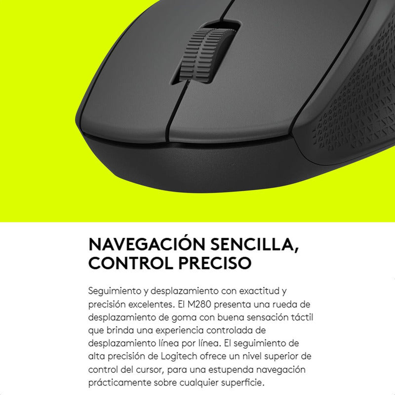 Mouse Inalámbrico Logitech M280, Cómodo Diseño Curvo, Gris