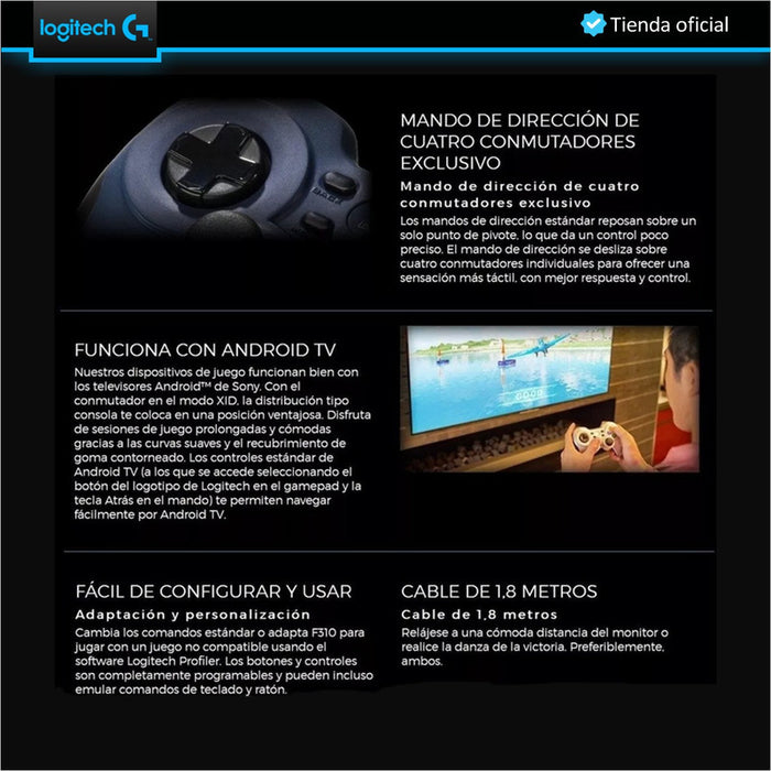 Gamepad USB Logitech F310 Programable para PC y Android TV – Logitech ...