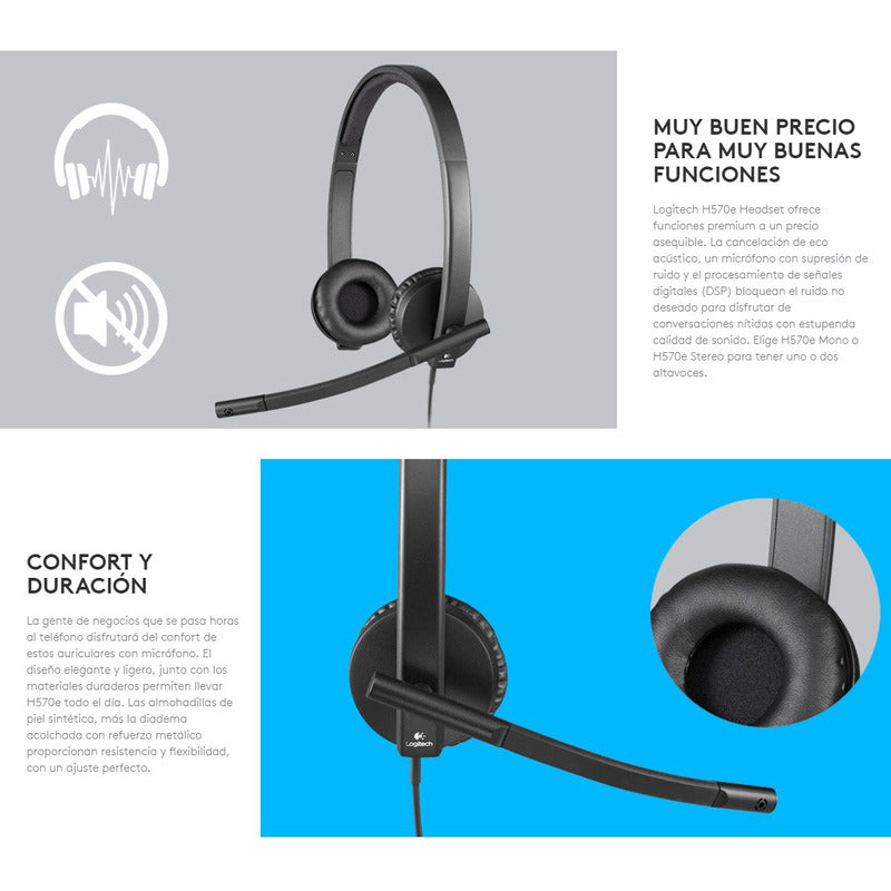 Diadema Logitech H570e Estéreo, Usb Con Comodidad Y Duración