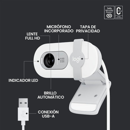 Webcam Full Hd 1080p, Rightlight 2, Logitech Brio 100 Blanco
