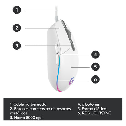 Mouse Gamer Logitech G203 Lightsync Rgb / 8000dpi - Blanco