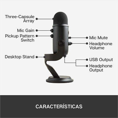 Micrófono Usb Profesional Blue Yeti, Grabación Streaming Blackout