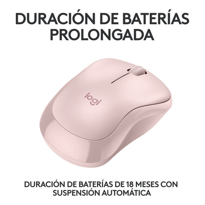 Mouse Bluetooth Logitech M240 Silent, Un 90% Silencioso, Rosa