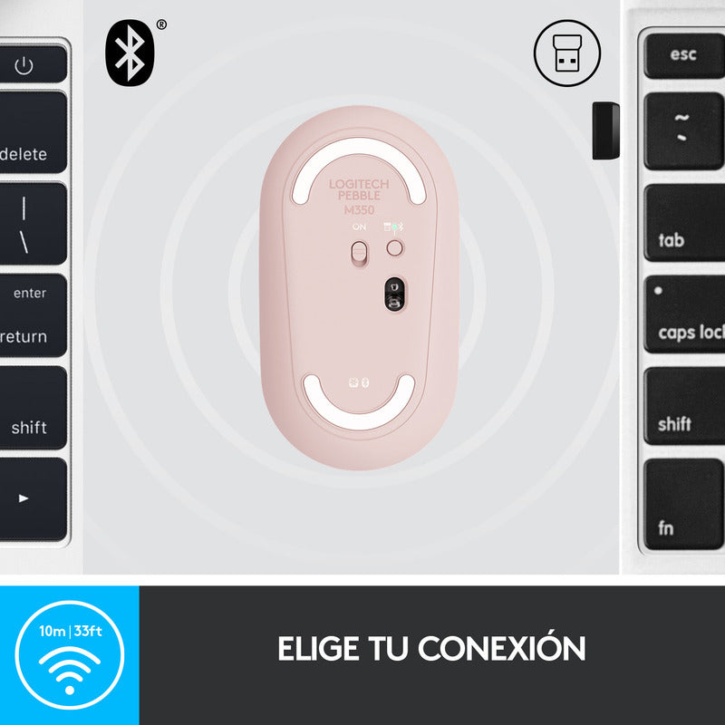 Mouse Inalámbrico Moderno Logitech Pebble M350 Rosado