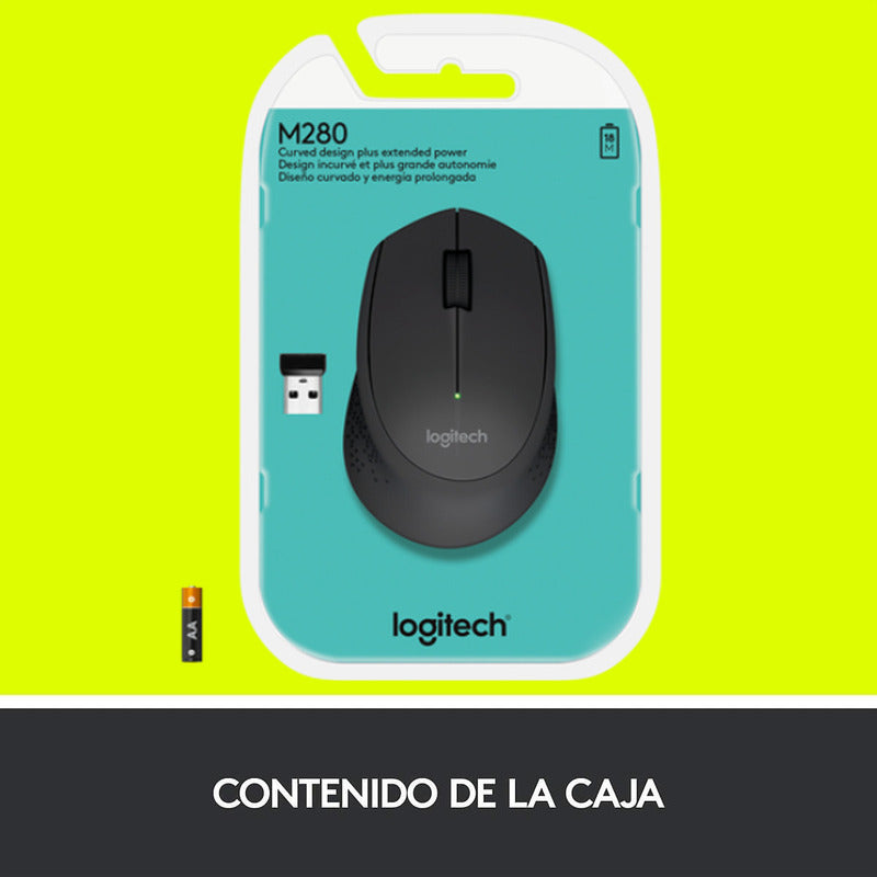 Mouse Inalámbrico Logitech M280, Cómodo Diseño Curvo, Negro