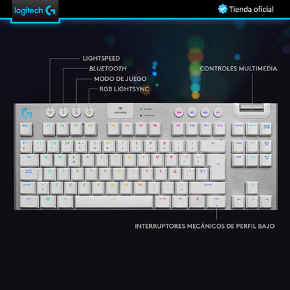 Logitech G915 Tkl, Teclado Gamer Mecánico Inalámbrico, Wht