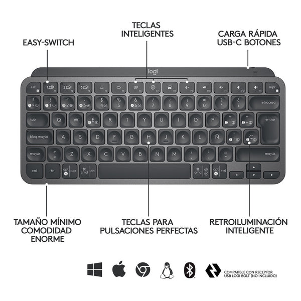 Teclado Logitech MX Keys Mechanical Mini Bluetooth Gris Oscuro