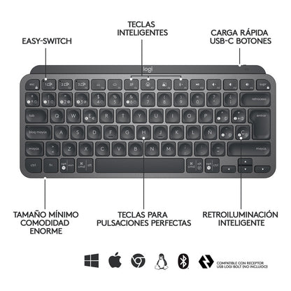 Teclado Avanzado Recargable, Logitech Mx Keys Mini, Grafito