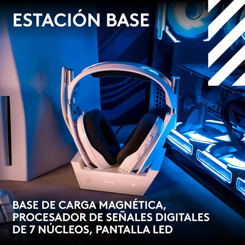 Auriculares Gamer Inalámbricos Logitech Astro A50 (5ta Gen) LIGHTSPEED + Base PLAYSYNC, Blanco