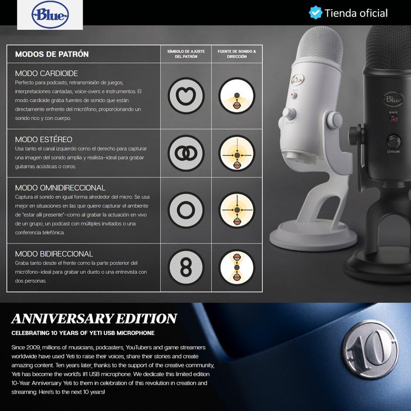 Micrófono Usb Profesional Blue Yeti, Grabación Streaming Silver