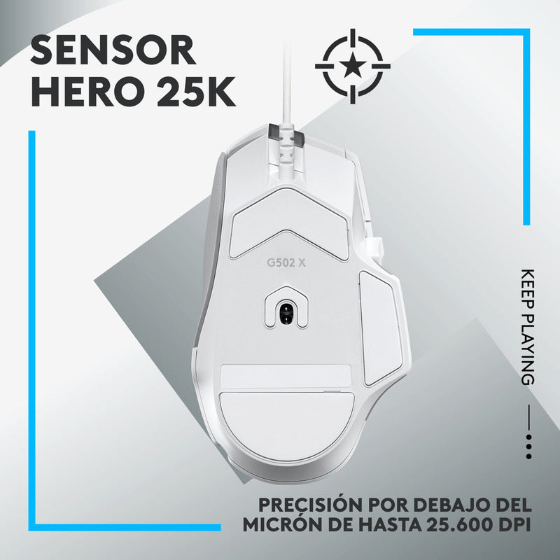 Mouse Gamer Logitech G502 X, Switch Lightforce, Hero 25k