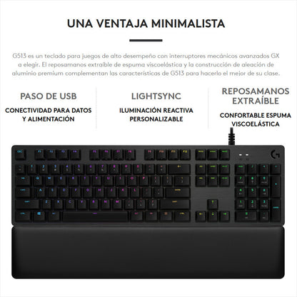 Teclado Gamer Mecánico Logitech G513 Carbón / Lightsync Rgb