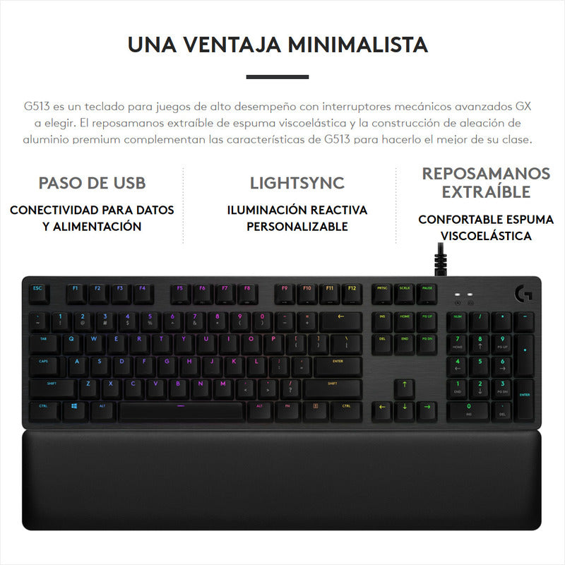 Teclado Gamer Mecánico Logitech G513 Carbón / Lightsync Rgb