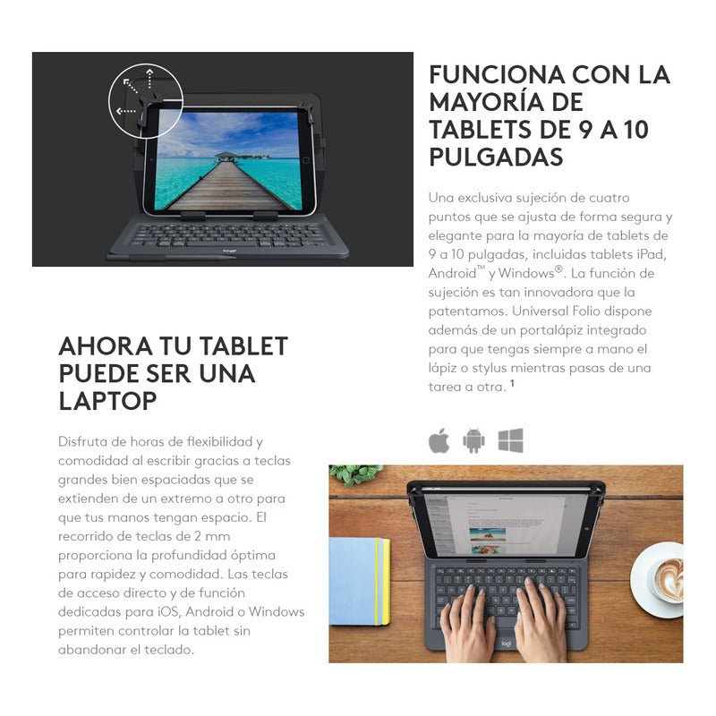 Universal Folio Logitech, Teclado iPad Y Tablet De 9''-10''